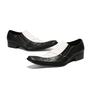 İngiliz Tarzı Erkek deri ayakkabı Kare Ayak Renk Eşleştirme Yüksek Topuklu Elbise Hakiki Deri Düğün Ayakkabı
