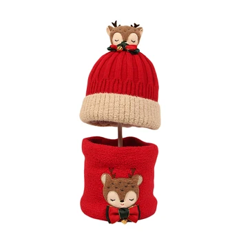 Noel Yürümeye Başlayan Kış Şapka Eşarp Seti Örme Sıcak Ren Geyiği Örgü Bere Kap Döngü Eşarp Çocuklar bere şapka 2-6 Yıl