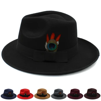 Erkek Kadın Panama Şapka Klasik Retro Sunhats Tüy Bandı Fedora Caps Fötr Caz Seyahat Parti Sokak Tarzı Boyutu ABD 7 1/4 İNGILTERE L