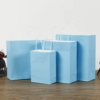 Premium mavi kraft kağıt torba parti hediye kağıt torba düğün doğum günü şeker hediye çok fonksiyonlu hediye çantası yeniden kullanılabilir poşet 100 adet