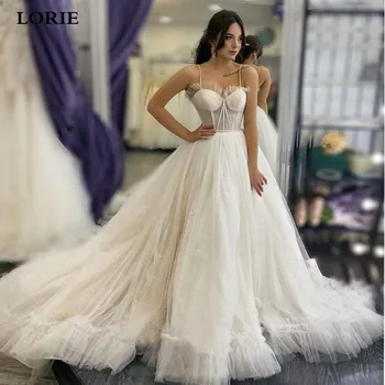 LORIE Spagetti Sapanlar Dantel düğün elbisesi balo elbisesi Sevgiliye Boyun Glitter Gelinlikler Vestido De Novia Tren gelinlikler