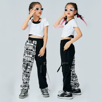 Hip Hop Sokak Giysileri Kızlar Kentsel Dansçı Kıyafet Sahne Kostüm Festivali Giyim Caz Giyim Kırpma Üstleri Kargo Pantolon DL9491