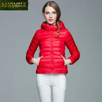 Aşağı Kış Ultra hafif ceket Kadın 95 % Ördek uzun kaban Kadın Sonbahar Kapşonlu Sıcak Giysiler Ince Rahat Bayan Ceket LWL1065
