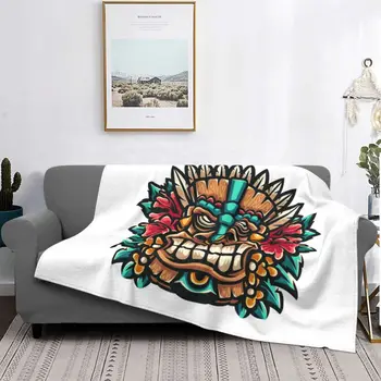 Yaz Tiki Maskesi Tasarım Battaniye Polar Süper Yumuşak Atmak Battaniye Kanepe Atmak Battaniye Ev Yatak Odası Seyahat Atar Yatak Örtüsü
