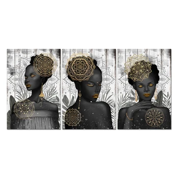 3 Adet Siyah Kadın Ev Dekor Posteri Güzel Bayan Baskı tuval Boyama Modern Tarzı Resim Oturma Odası Duvar Sanatı