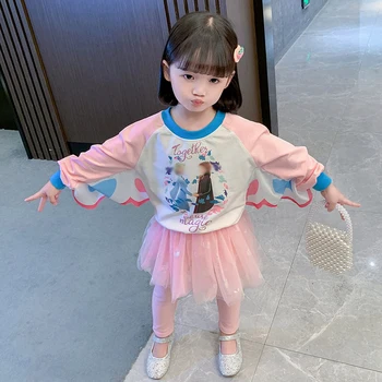 Çocuklar Sonbahar Prenses Örme Culottes Moda İki Parçalı Takım Elbise Kız Pamuk Pembe Rahat Gezi Tatlı Ve Sevimli Yarasa Uzun Kollu Setleri