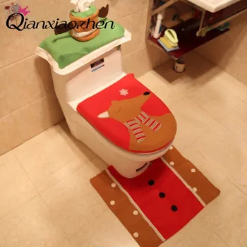 Qianxiaozhen 3 adet/takım Flanel Noel Geyik Tuvalet Seti Noel Süslemeleri Ev İçin Noel Aksesuarları