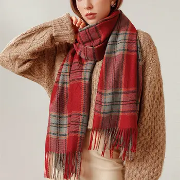 WomenScarf Kış Örme Eşarp Kadın İngiliz Sıcaklık Taklit Kaşmir Şal Ekose Eşarp Sonbahar ve Kış Yeni Kaynak
