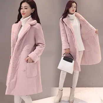 Güzel Kış Kadın Lambswool Palto Artı Kadife Rahat Kruvaze Kaşmir Ceket Kadın Zarif Uzun Kollu Giyim R537