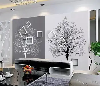 Özel 3d Duvar Kağıdı Siyah ve beyaz ağaç basit 3D TV arka plan duvar 3d Duvar Oturma Odası İçin