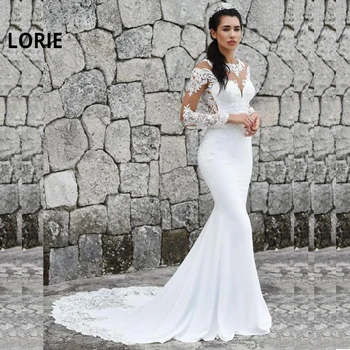 LORIE Mermaid Gelinlik 2019 Uzun Kollu Gelin Elbiseler Dantel Aplikler Gelinlikler O-Boyun Türkiye vestidos de noiva Özel