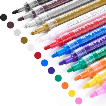 Akrilik boya kalemi Kalemler 12 Renkler Premium Su Geçirmez Kalıcı Boya resim kalemi Kalem Seti Kaya Boyama, DIY El Sanatları Projeleri