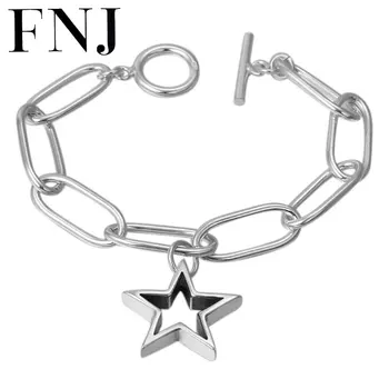 FNJ 19 cm Link Zinciri Bilezik 925 Gümüş Moda Yıldız Charm Orijinal Saf S925 Tay Gümüş Bilezikler Kadınlar Takı için