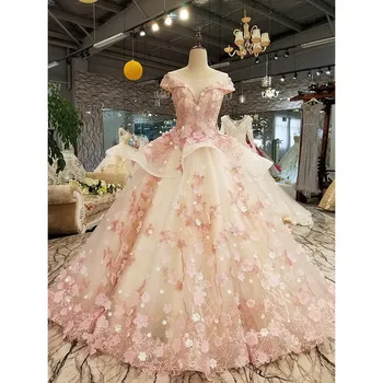 Pembe Quinceanera Elbise 2021 Scoop Aplikler Dantel Çiçekler Balo Parti Prenses Tatlı 16 Balo Vestidos De 15 Años