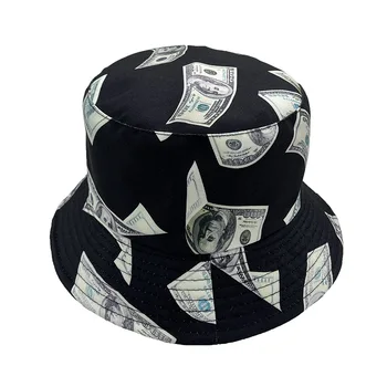 Dolar Baskı Yaz Kova Şapka Erkekler Hip Hop Panama Kapaklar Erkek Kız Seyahat Güneş Koruyucu Şapkalar USD Kadın Moda Kamp güneş şapkaları