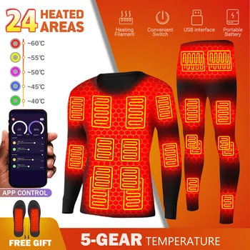 Kış Powered akıllı Telefon APP Kontrol Sıcaklık TopsThermal giyim Adam ısıtmalı ceket termal iç çamaşır USB Pil