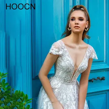 HERBURNL V Yaka Seksi Romantik Güncel düğün elbisesi Moda Aplike Backless İnci Vintage Firar Şifon Etek