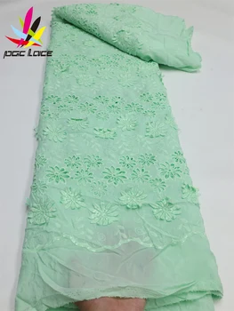 PGC Afrika 3D Pamuk Dantel Kumaş 2022 Yüksek Kaliteli Nakış Nijeryalı Sequins Dantel Malzeme düğün elbisesi Dikiş LY1462-5