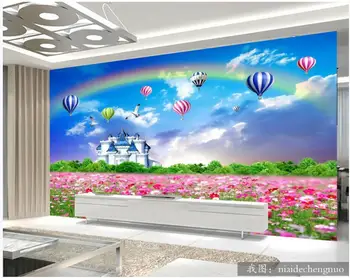 Özel duvar 3d duvar resmi duvar Mavi gökyüzü balon gökkuşağı kale Gesang çiçek ev dekor fotoğraf duvar kağıdı oturma odası için