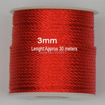3mm Kırmızı Rattail+30m/rulo Macrame İp Naylon Kablosu Çarpık Sicim Çin Düğüm Dize Kabloları Aksesuarları Leke Bilezik 