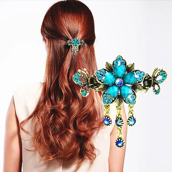 Kristal Çiçek Saç Pençe Kelepçe Metal Diamante saç tokası Taklidi Barrette At Kuyruğu Tutucu Şapkalar Kadınlar Lady için