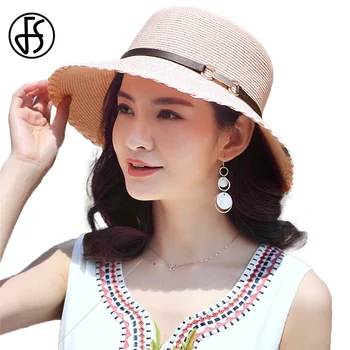 FS Yaz Güneş Koruyucu Hasır Şapkalar Kadınlar Için Katlanabilir güneş koruma şapkası Bayanlar Sombreros Seyahat Plaj Kapaklar Fedora Chapeau Femme