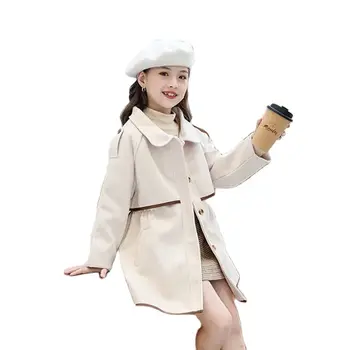 Kış Yün Ceket Kız İçin Yeni 2022 Kore Versiyonu Moda Kalınlaşma Rüzgarlık Orta Uzunlukta İnce Yaka çocuk giyim