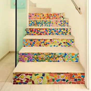 Kendinden yapışkanlı yenilikçi merdiven çıkartmalar oturma odası DIY renk seramik dekorasyon ev ticaret su geçirmez duvar çıkartmaları pvc