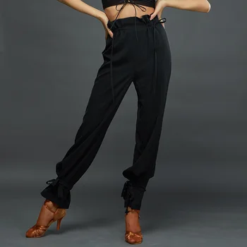 Yeni Latin Dans Kostümleri Moda Siyah Bandaj Tasarım Pantolon Yetişkin Kadın Latin Dans Yarışması Pantolon Latin Giyim DQS5899