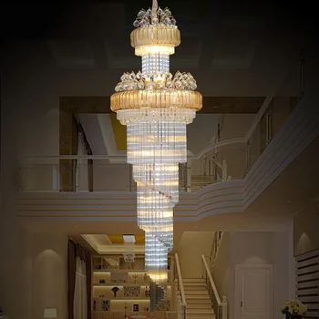 Lüks K9 Altın Kristal avize cilası Modern Led Merdiven Avize Aydınlatma Oturma Odası Otel Villa İçin