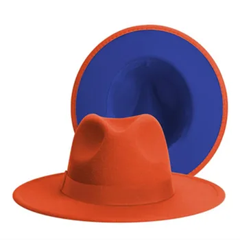 Turuncu Fedora Şapka Erkekler Kadınlar Kemer Tokası Panama Caz Şapka Fötr Şapka Renkli Bant ile Mavi Moda Kovboy Caz Şapka