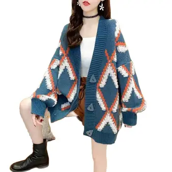 Sonbahar Ve Kış Yeni Kazak Kadın Hırka Kalınlaşmış Kore Tarzı Vahşi Gevşek Tembel Ceket Yeni Stil Yabancı Moda Kıyafet M237