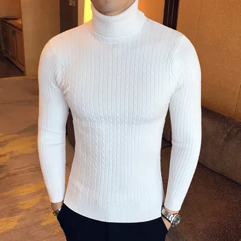 Yüksek Boyun kazak Dip Gömlek Sonbahar Kış erkek Düz Renk Moda Kızarmış Hamur Büküm Örgü Moda erkek Kazak