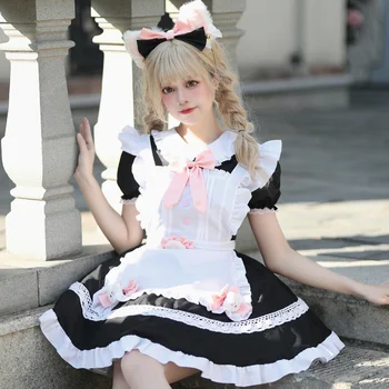 Japon Tatlı Tarzı Siyah Beyaz Lolita Hizmetçi Elbise Harajuku Yeni Vintage Güzel Önlük Elbise Anime Cosplay Kawaii Parti Hizmetçi Elbise
