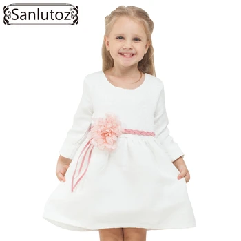2016 Çocuk Giyim Kış Çocuklar Elbise (+Kemer ) çiçek Marka Kız Prenses Tatil Parti Düğün Toddler Bebek Sonbahar