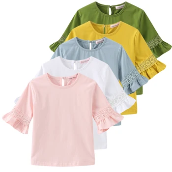 Vintage Şeker Renk Çocuklar Yaz Gömlek Yarım Parlama Kollu Toddler Dantel Bluz Kız Elbise Toddler Kız Kazak Gömlek