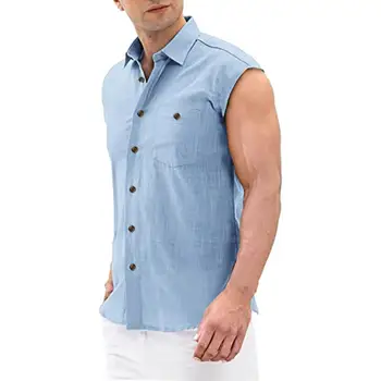 Yaz Gömlek Erkekler kolsuz Basit Solmaz Yaz gömlekler Erkekler için Üst