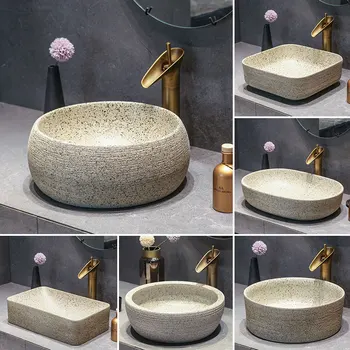 Mavi ve beyaz Çin Sanatsal El Yapımı Sanat lavabo Seramik Tezgah Üstü Lavabo banyo lavaboları Oval şekil el yıkama lavabosu