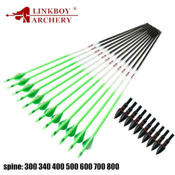 12 ADET Linkboy Okçuluk Karbon Oklar Sp300-800 30 inç Floresan Yeşil 2 