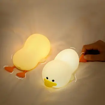 Sevimli Hayvan Ördek LED Gece Lambası İskandinav Sevimli Güzel Karikatür Gece Lambası Silikon Yumuşak Dokunmatik Sensör Bebek Çocuk Ev Dekor Armatürü