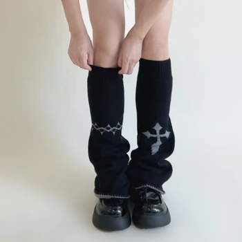 Y2k Kız Japon Harajuku bacak ısıtıcısı s Gotik Siyah Bayan Örgü bacak ısıtıcısı Çapraz 2022 Sutumn Kore Chic Mujer Örme Çorap