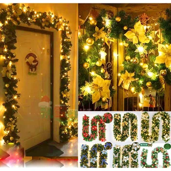 2.7 M Noel LED Rattan Çelenk Dekoratif Yeşil Noel Çelenk Yapay Noel Ağacı Rattan Afiş Dekorasyon Çelenk YENİ