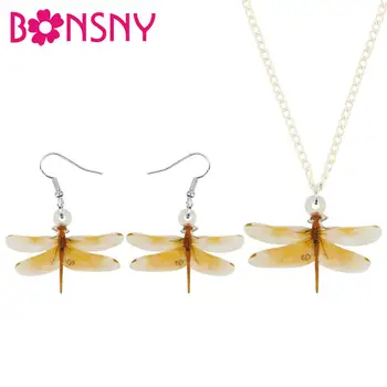 Bonsny Akrilik Tatlı Sarı Yusufçuk Takı Setleri Hayvan Böcek Kolye Küpe Kadınlar Gençler Çocuklar Için Hediyeler Aksesuar Takılar