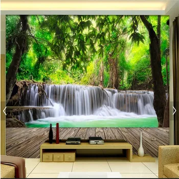 Özel Duvar Kağıdı 3D ahşap pano Orman Şelale Doğa Manzara Fotoğraf Duvar Kağıdı Papel De Parede 3D duvar kağıdı Ev Dekor