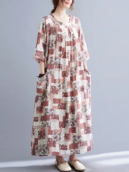 Kısa Kollu Büyük Boy Pamuk Vintage çiçekli elbiseler Kadınlar İçin Kore Rahat Gevşek Uzun Maxi yaz elbisesi Kadın Giyim 2023