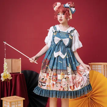 Japon saray retro tatlı lolita elbise ilmek sevimli baskı yüksek bel viktorya dönemi tarzı elbise kawaii kız gotik lolita jsk loli cos