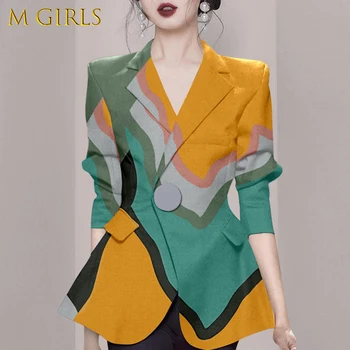 Mizaç Basılı Ceket Kaliteli Kadın Uzun Kollu Çentikli Toka Uygun Kat Üstleri 2022 Bahar Dış Giyim Tek 