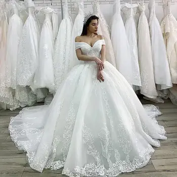 Lüks Boncuklu Prenses düğün elbisesi 2021 Dantel Aplikler Lace up Balo Illusion Gelin Özelleştirilmiş Vestido de Noiva