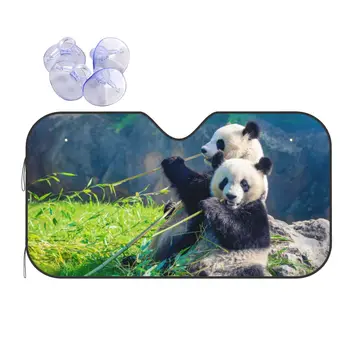Panda Bambu Katlanabilir Cam Güneşlik 70x130 cm Güzel Hayvan Alüminyum Folyo Araba Pencere Cam Kapak Araba-styling