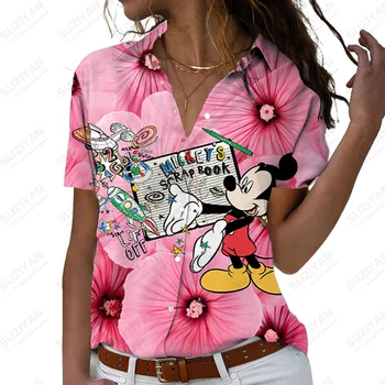 Kadın Baskı Mizaç Casual Tops Kadın Gevşek Kısa Kollu Gömlek Mickey Mouse Kadın Moda Baskılı Üstleri Moda Yeni